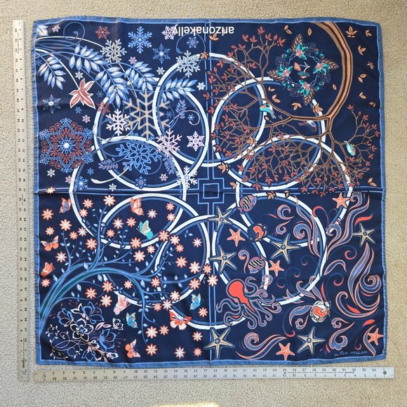 NWOT Peter Millar Silk Square Scarf *Four Seasons* Bird Butterfly Octopus - Picture 6 of 15